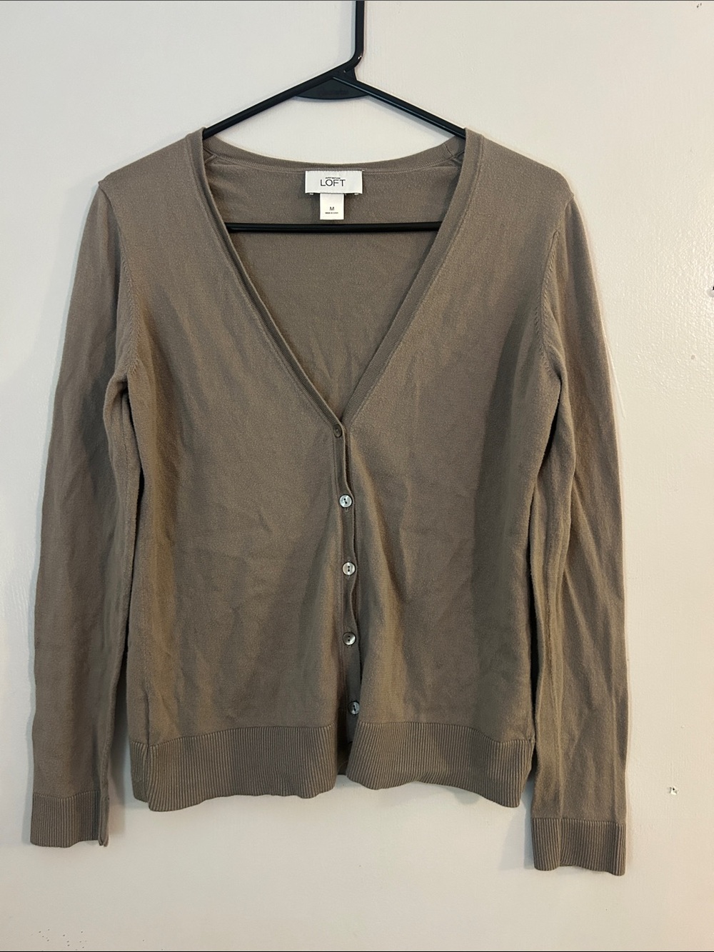 LOFT Taupe/Brown V-Neck Button Cardigan